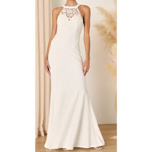 LULU'S XS Loving Destiny White Lace Halter Mermaid Wedding Maxi Dress NEW B170